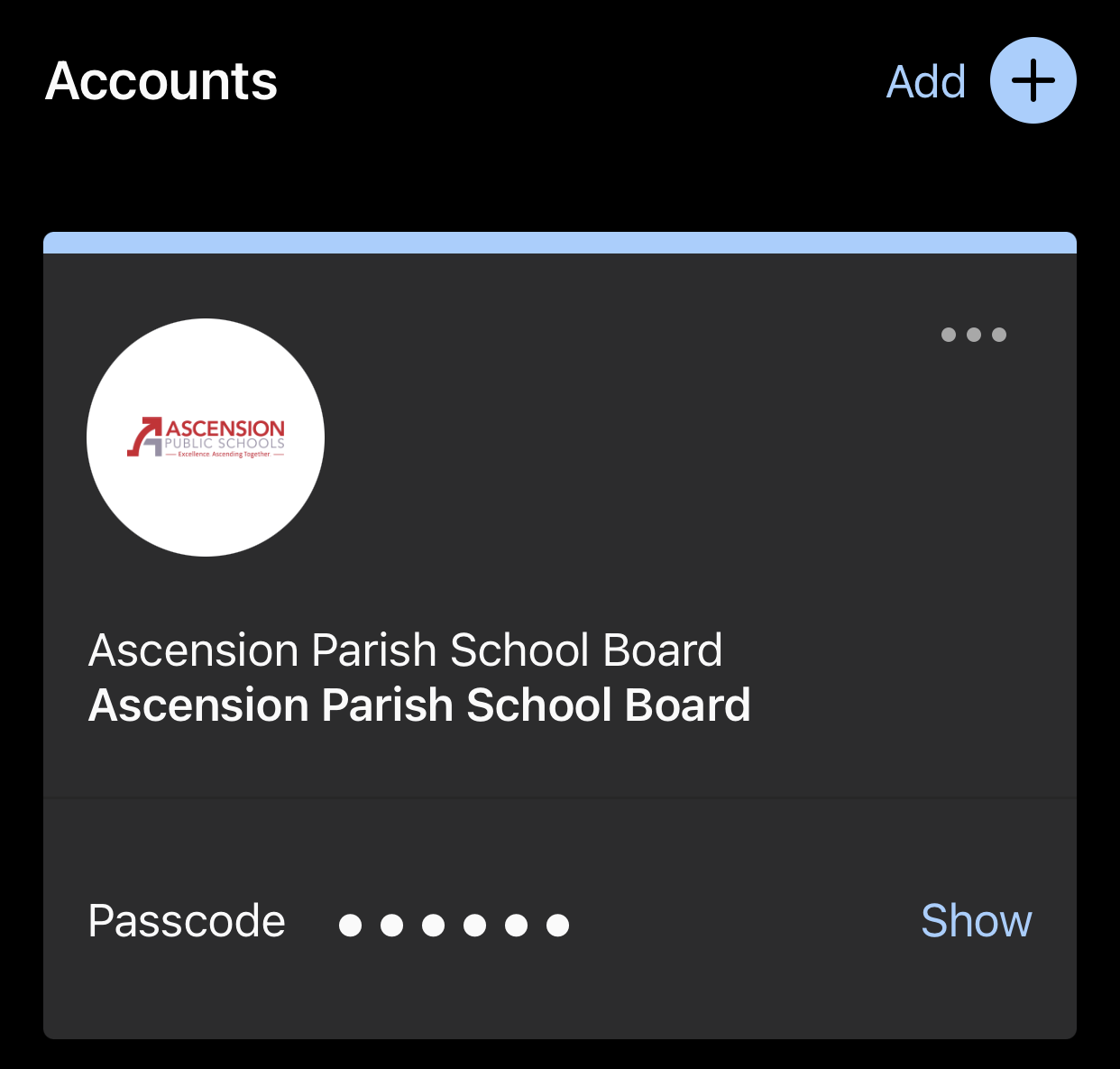 Duo Mobile app showing the account that's linked